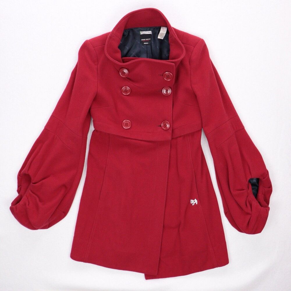 Miss‎ Sixty Overcoat Jacket Women's S Red Wool Bubble Sleeve Double Breasted